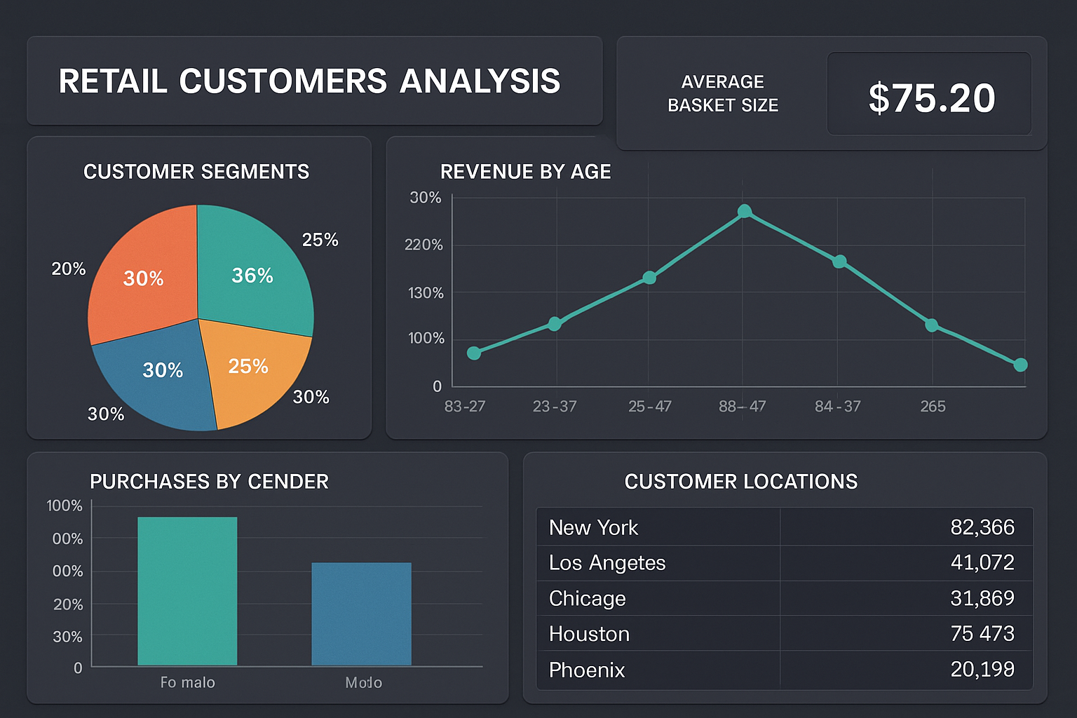 Panel de control mostrando análisis de datos de clientes en retail